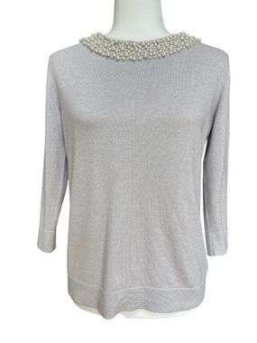 Karl Lagerfeld Women's Embellished Boat Neck Sweater Gray Small
